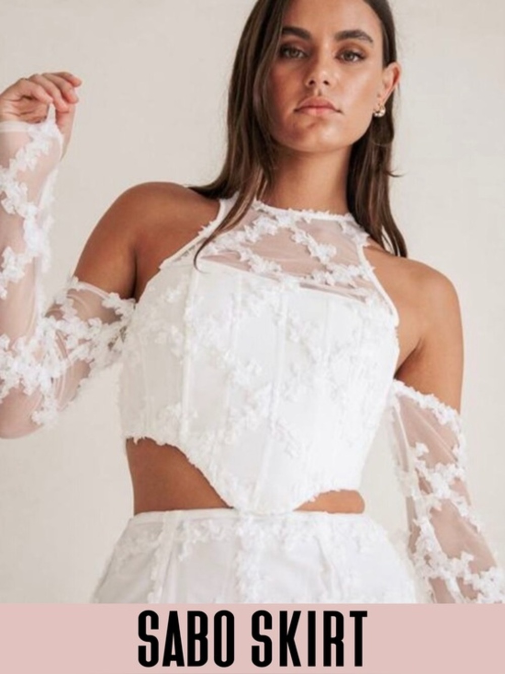 Sabo Skirt corset sheer ruffled lace top off shoulder applique 8